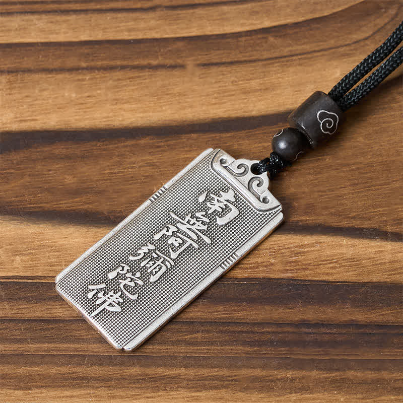 Nimara Ritual Copper Plated With Silver Namo Amitabha Rope Luck Necklace Pendant