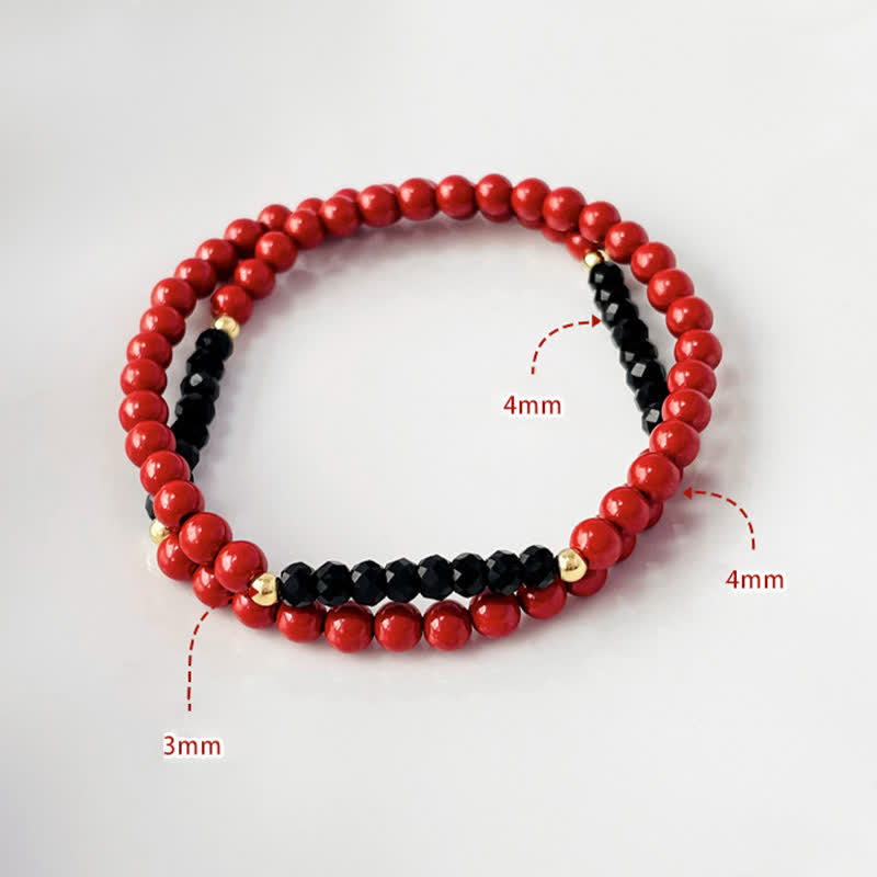 Nimara Ritual 4mm Double Wrap Cinnabar Black Tourmaline Blessing Bracelet