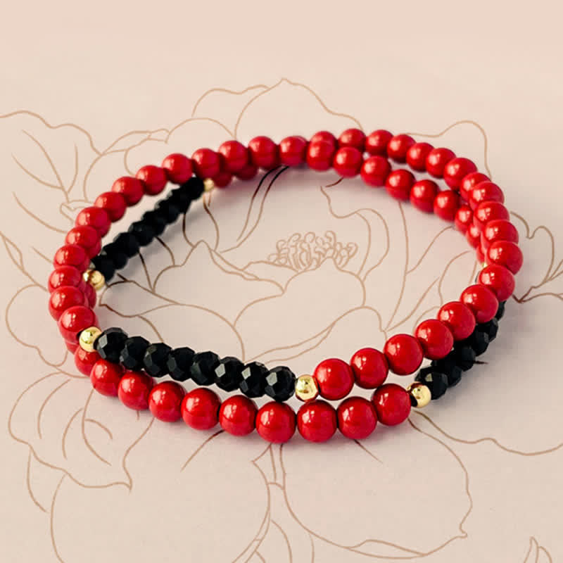 Nimara Ritual 4mm Double Wrap Cinnabar Black Tourmaline Blessing Bracelet