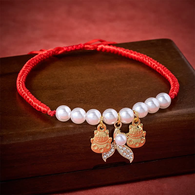 Nimara Ritual Red String Plaited Pearl Fish Tail Protection Adjustable Cats Pet Collar
