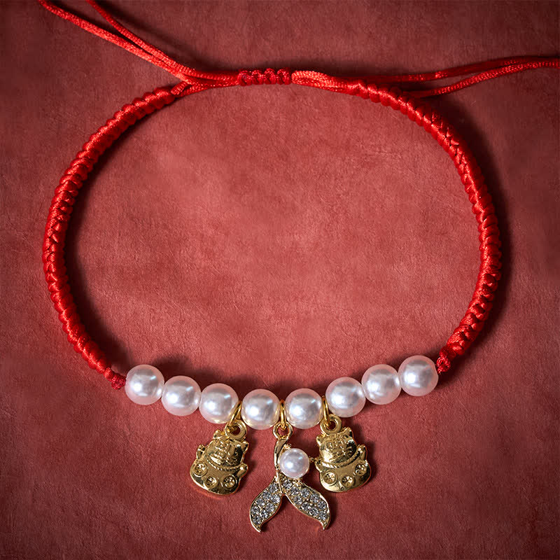 Nimara Ritual Red String Plaited Pearl Fish Tail Protection Adjustable Cats Pet Collar