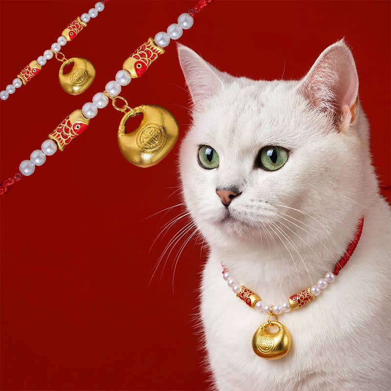 Nimara Ritual Red String Plaited Koi Fish Fu Character Fortune Adjustable Cats Dogs Pet Collar