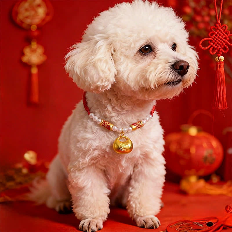 Nimara Ritual Red String Plaited Koi Fish Fu Character Fortune Adjustable Cats Dogs Pet Collar