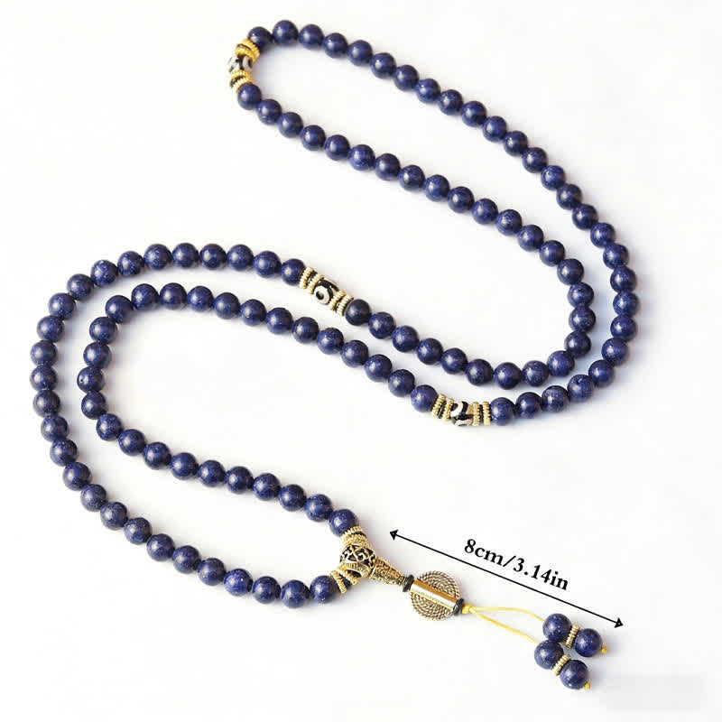 Nimara Ritual 108 Beads Lazurite Lapis Lazuli Three-eyed Dzi Bead Positive Mala
