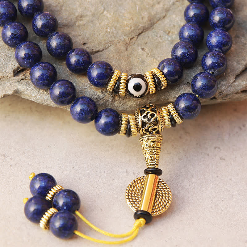 Nimara Ritual 108 Beads Lazurite Lapis Lazuli Three-eyed Dzi Bead Positive Mala