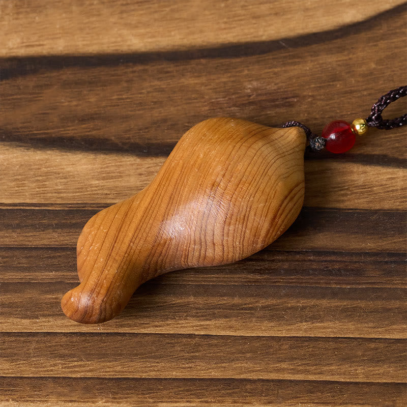 Nimara Ritual Guanyin Kwan Yin AvalokiteAvara Lotus Leaf Platycladus Orientalis Wood Wealth Necklace Pendant