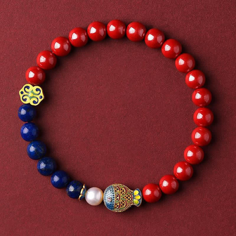 Nimara Ritual Cinnabar Lapis Lazuli Koi Fish Ruyi Cloud Charm Blessing Beaded Bracelet