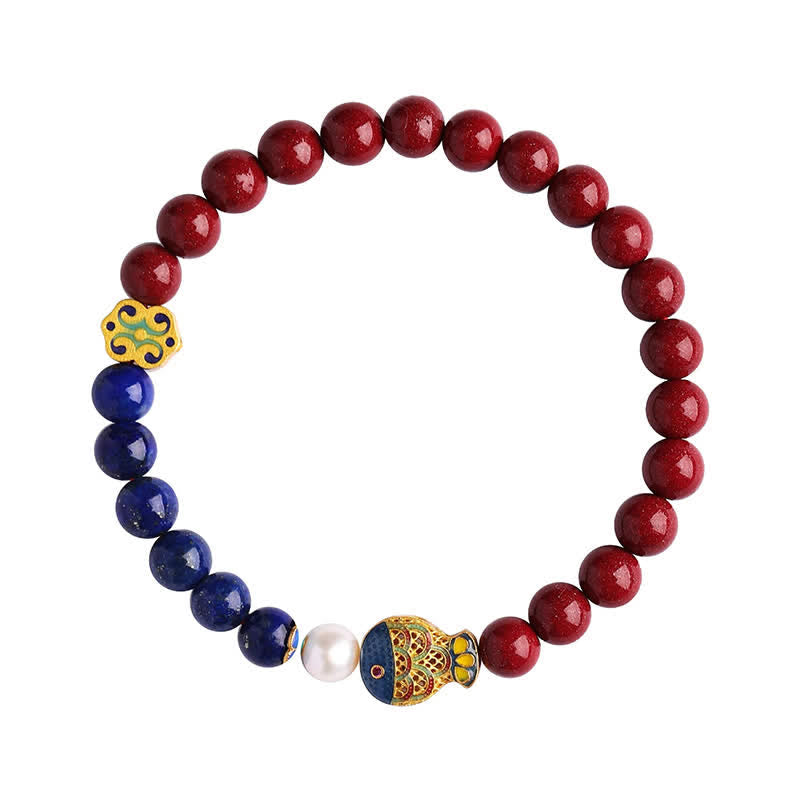 Nimara Ritual Cinnabar Lapis Lazuli Koi Fish Ruyi Cloud Charm Blessing Beaded Bracelet