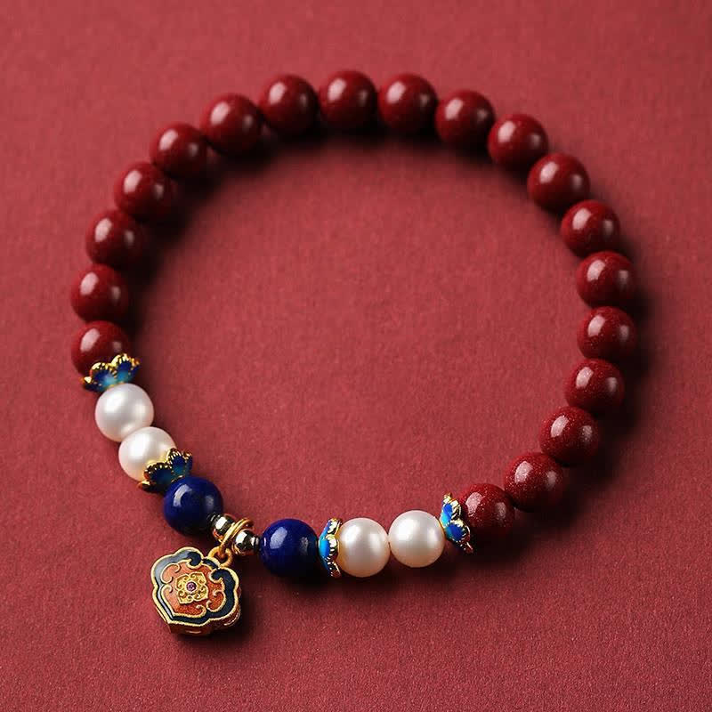 Nimara Ritual Cinnabar Lapis Lazuli Chinese Lock Charm Blessing Bracelet