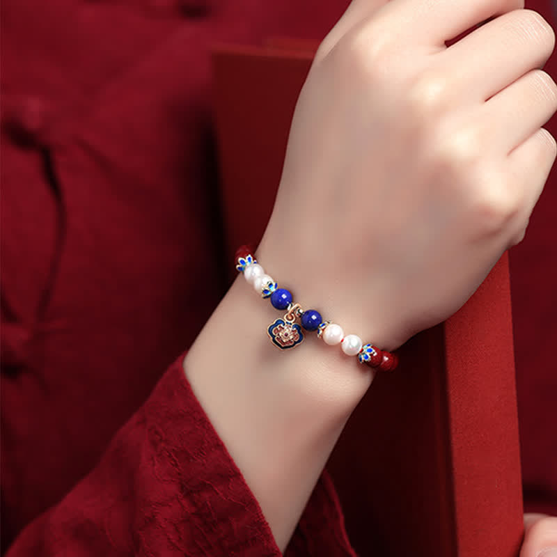 Nimara Ritual Cinnabar Lapis Lazuli Chinese Lock Charm Blessing Bracelet