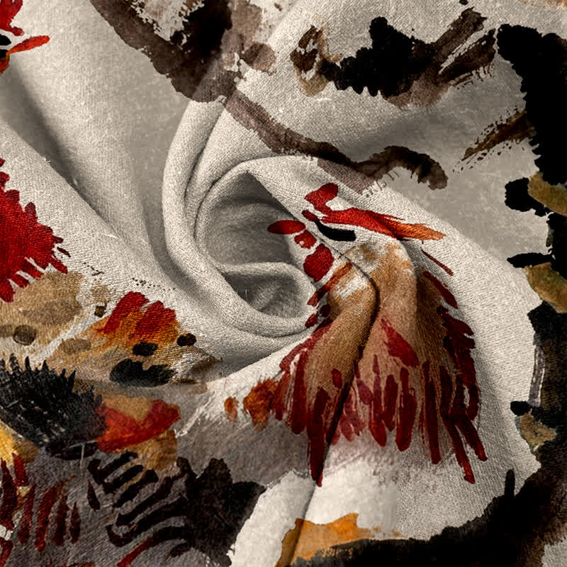 Nimara Ritual Cotton Rooster Floral Ink Pattern Men's Short Sleeve Half Button Shirt