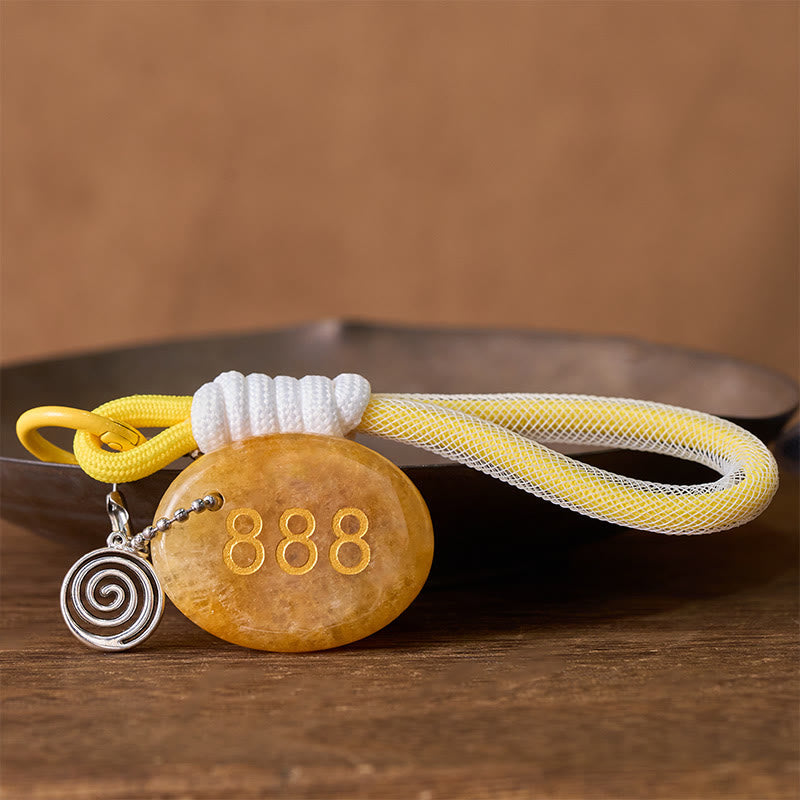 Nimara Ritual "Attract Abundance and Success" 888 Angel Number Natural Yellow Aventurine Key Chain Hanging Decoration Includes Gift Message Card
