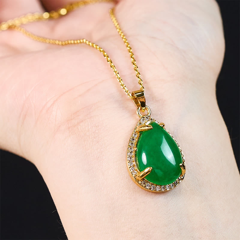 Nimara Ritual 925 Sterling Silver Chain Retro Green Agate Copper Teardrop Luck Wealth Necklace Pendant
