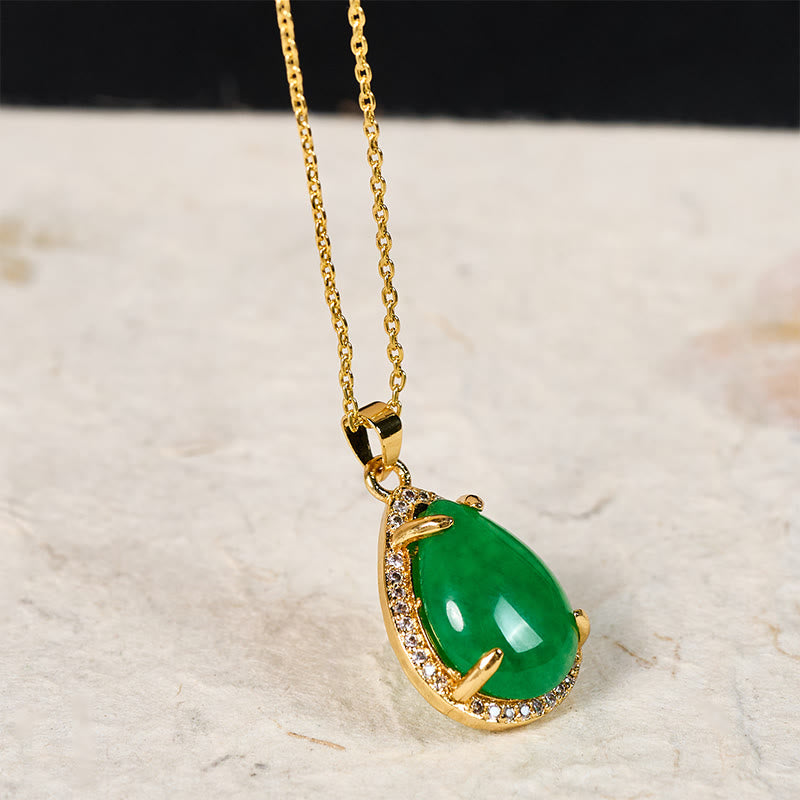 Nimara Ritual 925 Sterling Silver Chain Retro Green Agate Copper Teardrop Luck Wealth Necklace Pendant