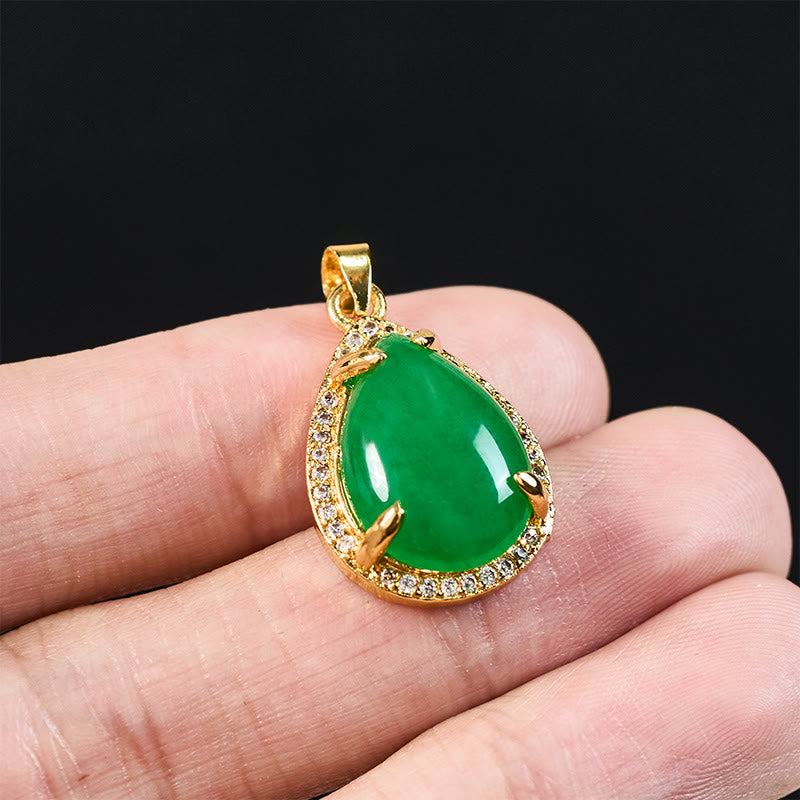 Nimara Ritual 925 Sterling Silver Chain Retro Green Agate Copper Teardrop Luck Wealth Necklace Pendant