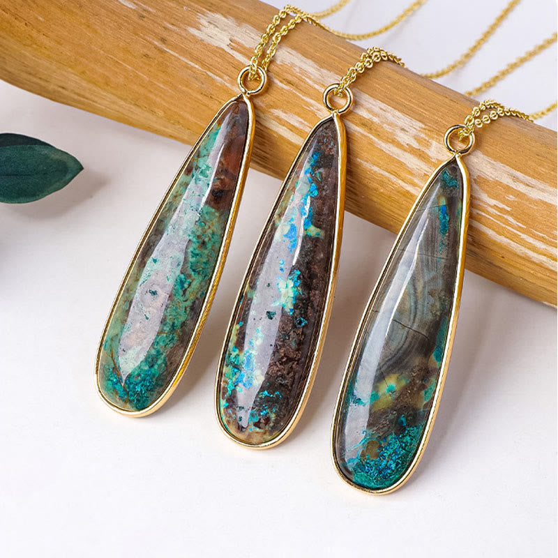 Nimara Ritual Natural Stone Sea Sediment Jasper Agate Teardrop Shape Protection Necklace Pendant