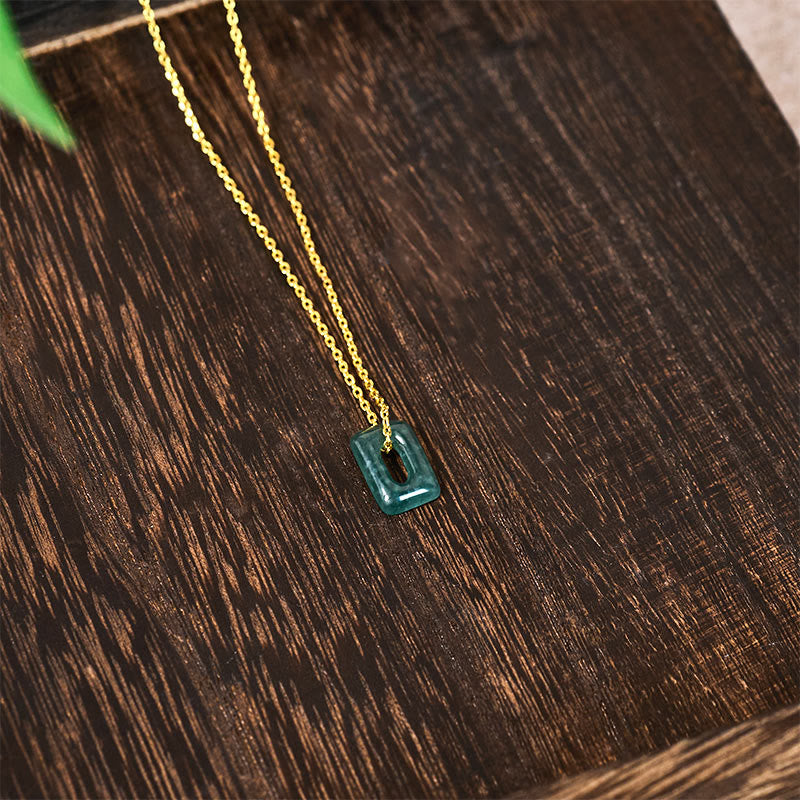 Nimara Ritual Mini Square Green Jade Abundance Necklace Pendant