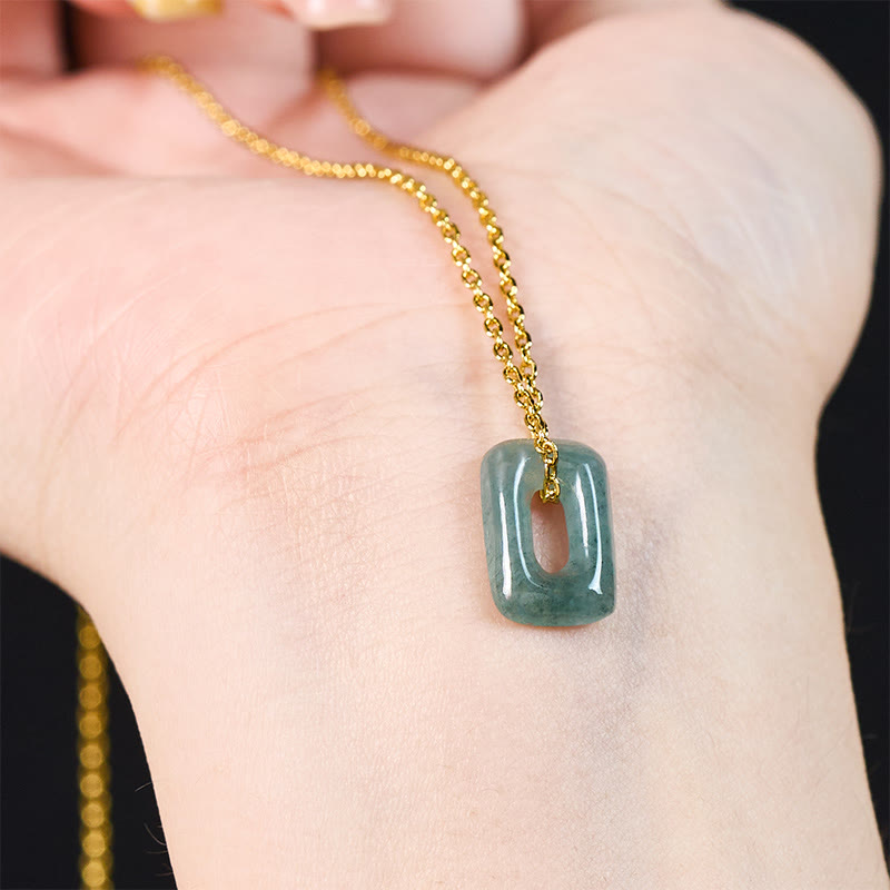 Nimara Ritual Mini Square Green Jade Abundance Necklace Pendant