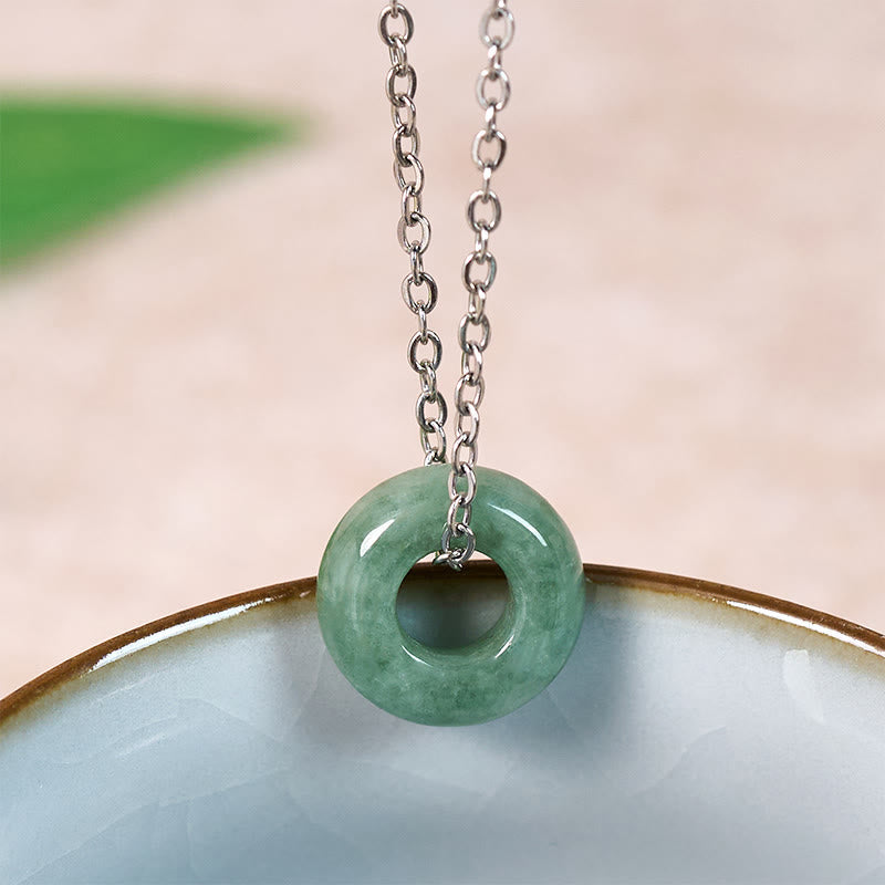 Nimara Ritual Green Jade Peace Buckle Abacus Luck Necklace Pendant