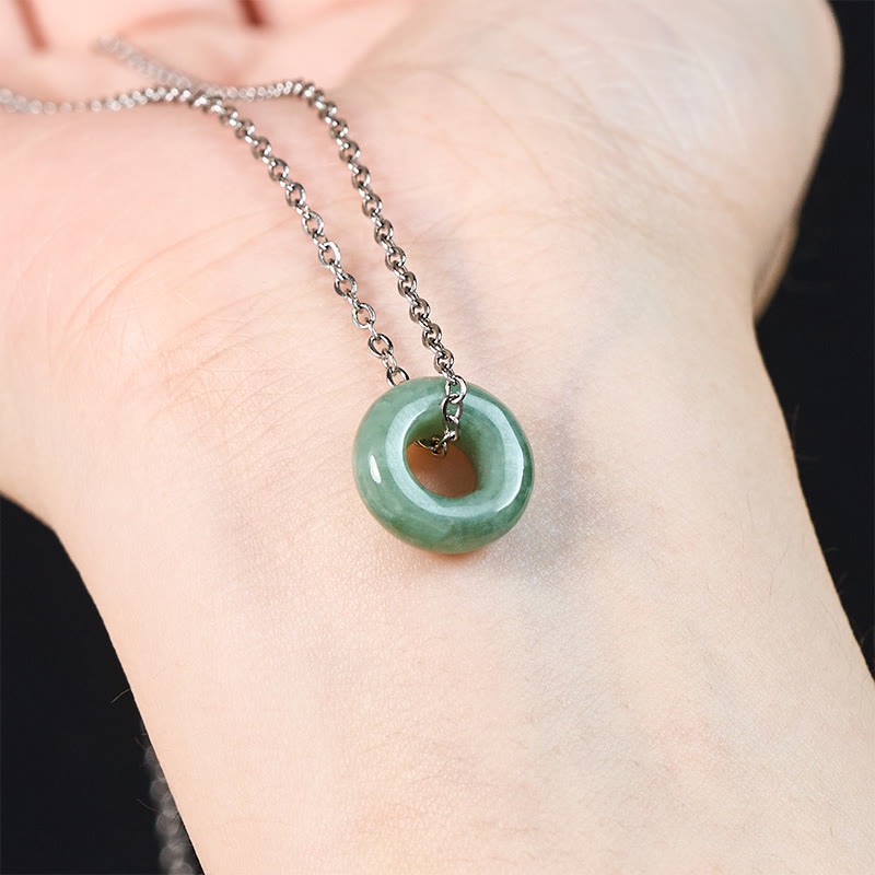 Nimara Ritual Green Jade Peace Buckle Abacus Luck Necklace Pendant