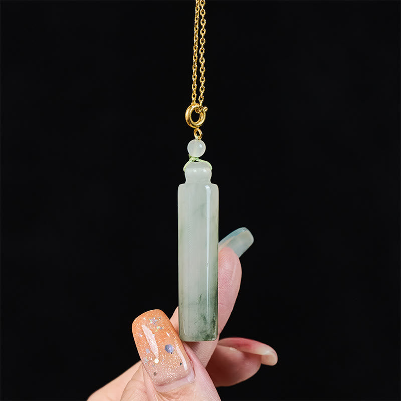 Nimara Ritual Cylinder Pattern Jade Luck Necklace Pendant