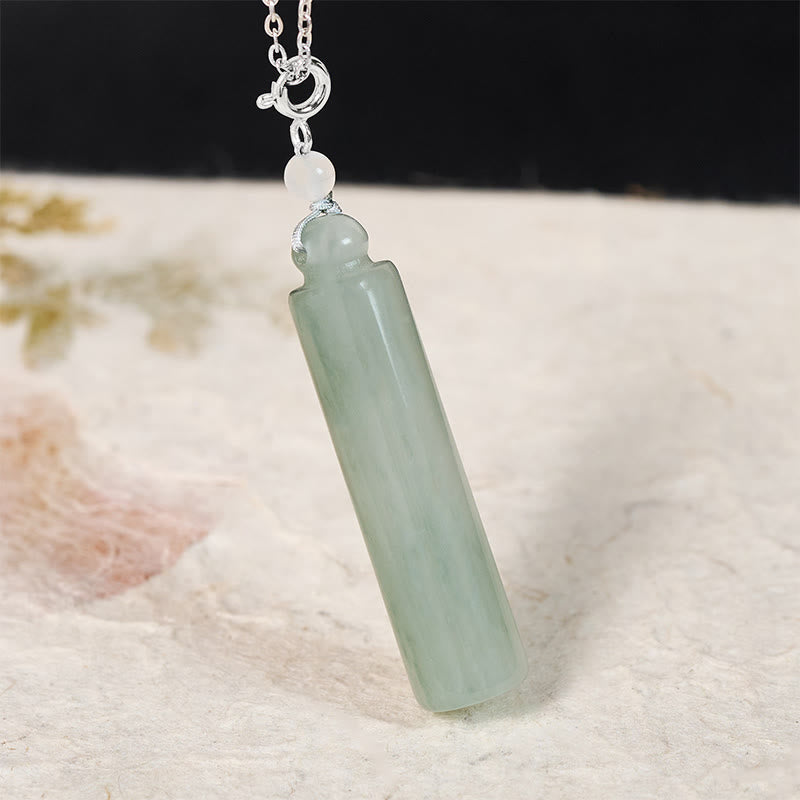 Nimara Ritual Cylinder Pattern Jade Luck Necklace Pendant