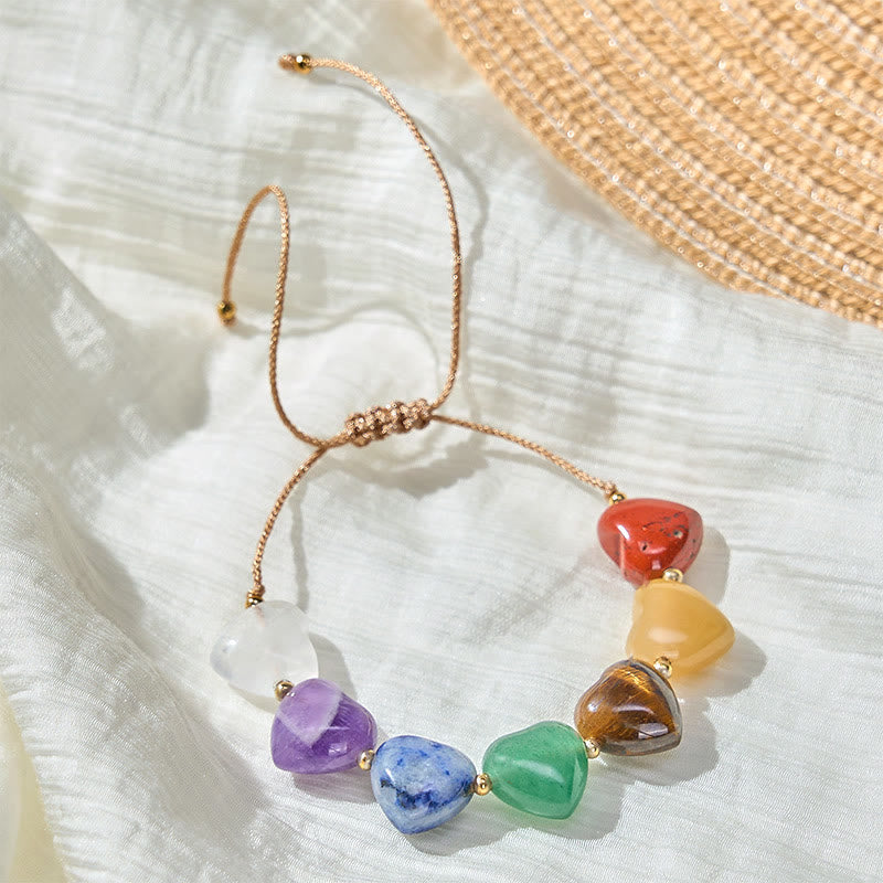 Nimara Ritual Love Heart Red Agate Amethyst Green Aventurine Colorful Crystal Confidence Braided Bracelet