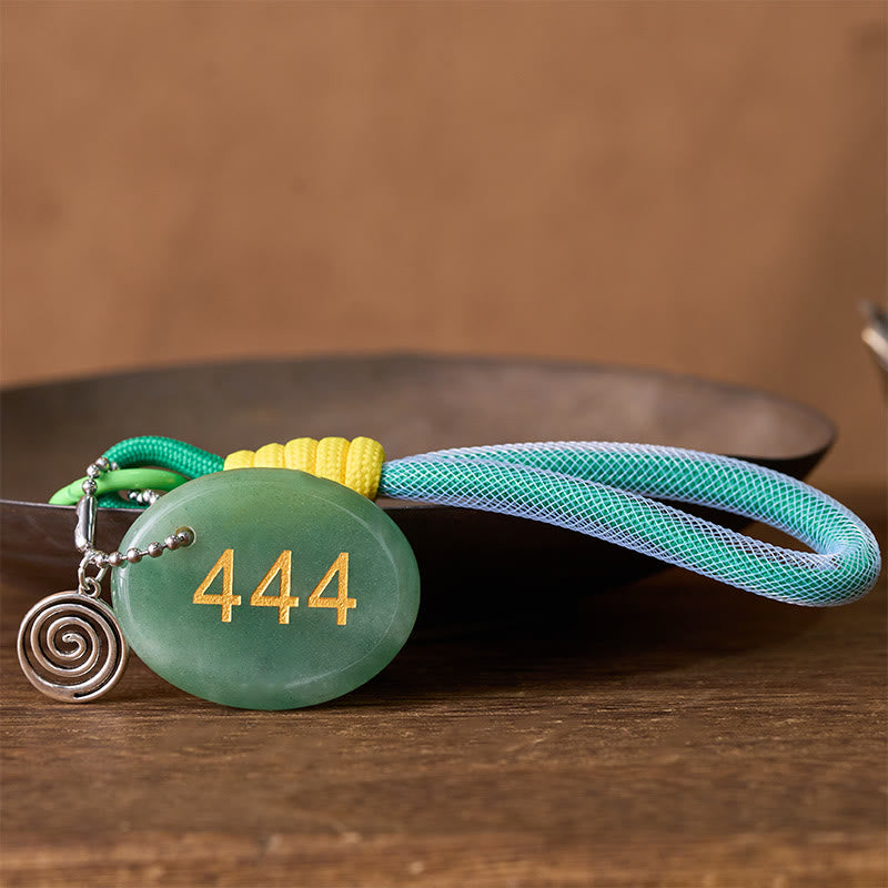 Nimara Ritual "Wishing Protection and Stability" 444 Angel Number Natural Green Aventurine Key Chain Hanging Decoration Includes Gift Message Card