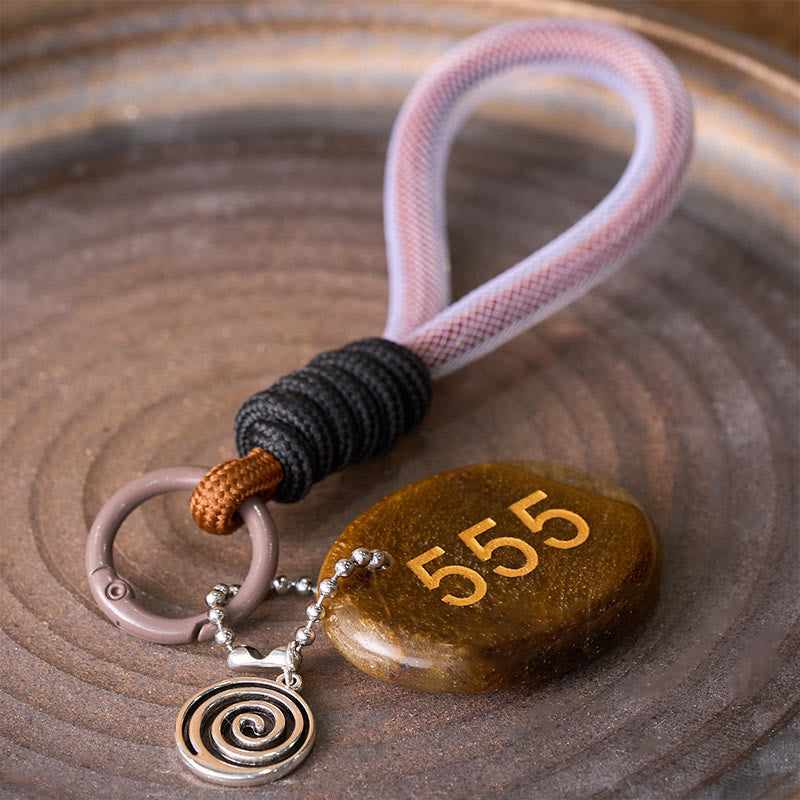 Nimara Ritual "Wishing Positive Change and Freedom" 555 Angel Number Natural Tiger Eye Key Chain Hanging Decoration Includes Gift Message Card