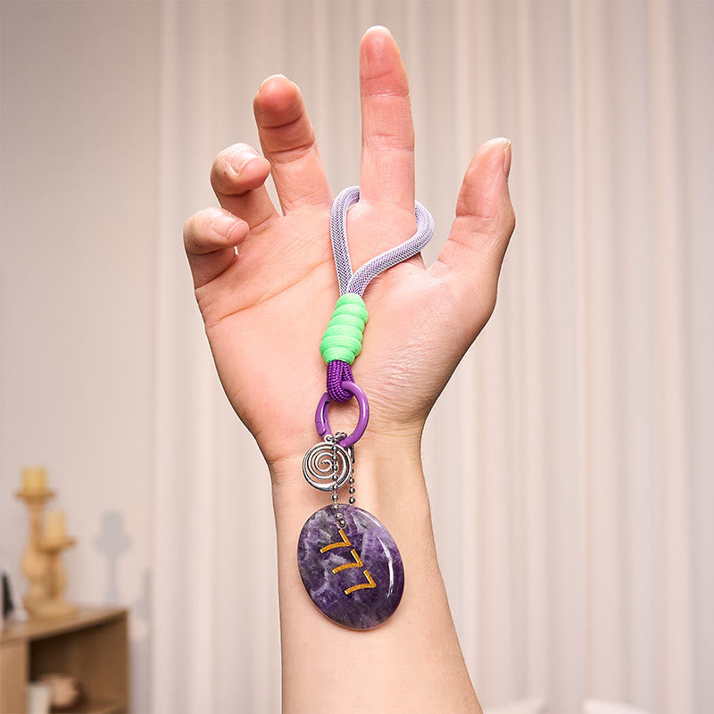 Nimara Ritual "Step Into Luck and Wisdom" 777 Angel Number Natural Amethyst Key Chain Hanging Decoration Includes Gift Message Card
