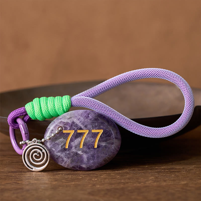 Nimara Ritual "Step Into Luck and Wisdom" 777 Angel Number Natural Amethyst Key Chain Hanging Decoration Includes Gift Message Card