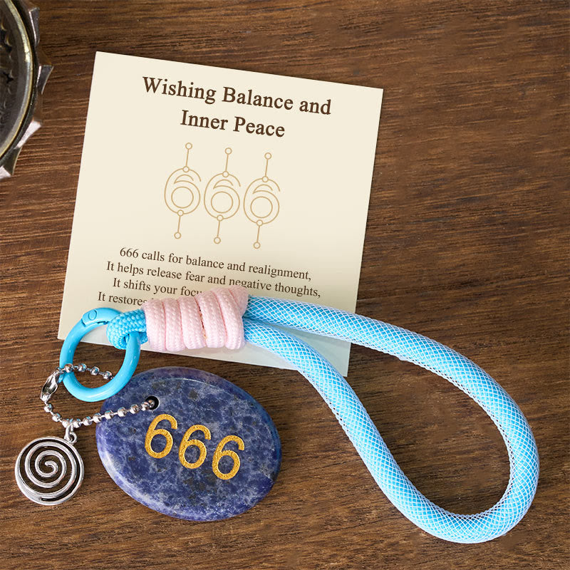 Nimara Ritual "Wishing Balance and Inner Peace" 666 Angel Number Natural Sodalite Key Chain Hanging Decoration Includes Gift Message Card