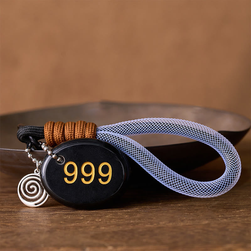 Nimara Ritual "Wishing Closure and New Beginnings" 999 Angel Number Natural Black Obsidian Key Chain Hanging Decoration Includes Gift Message Card