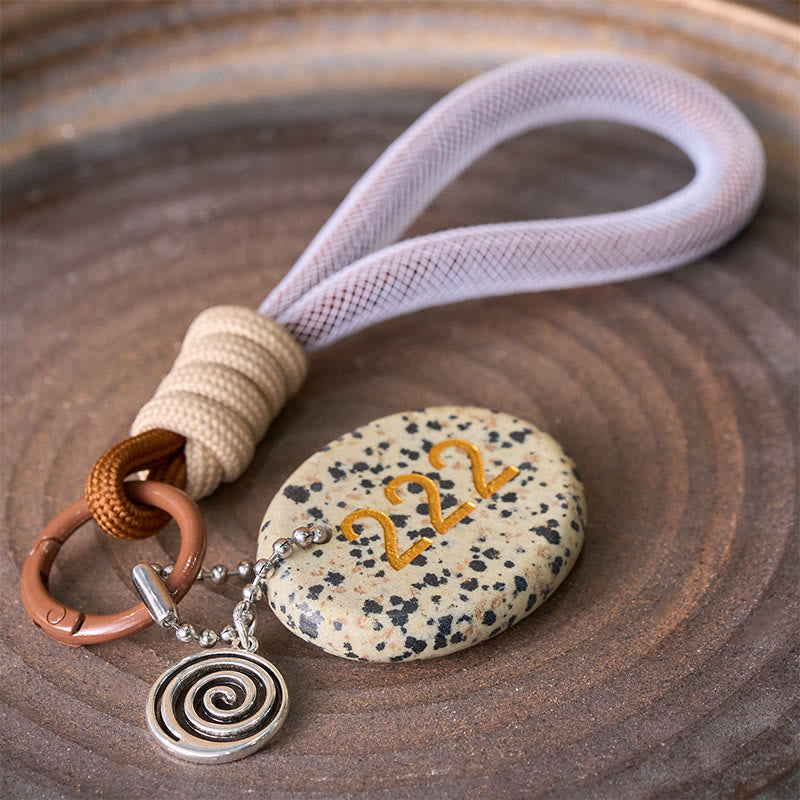 Nimara Ritual "Wishing Harmony and Trust" 222 Angel Number Natural Dalmatian Jasper Key Chain Hanging Decoration Includes Gift Message Card