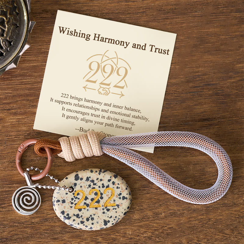 Nimara Ritual "Wishing Harmony and Trust" 222 Angel Number Natural Dalmatian Jasper Key Chain Hanging Decoration Includes Gift Message Card