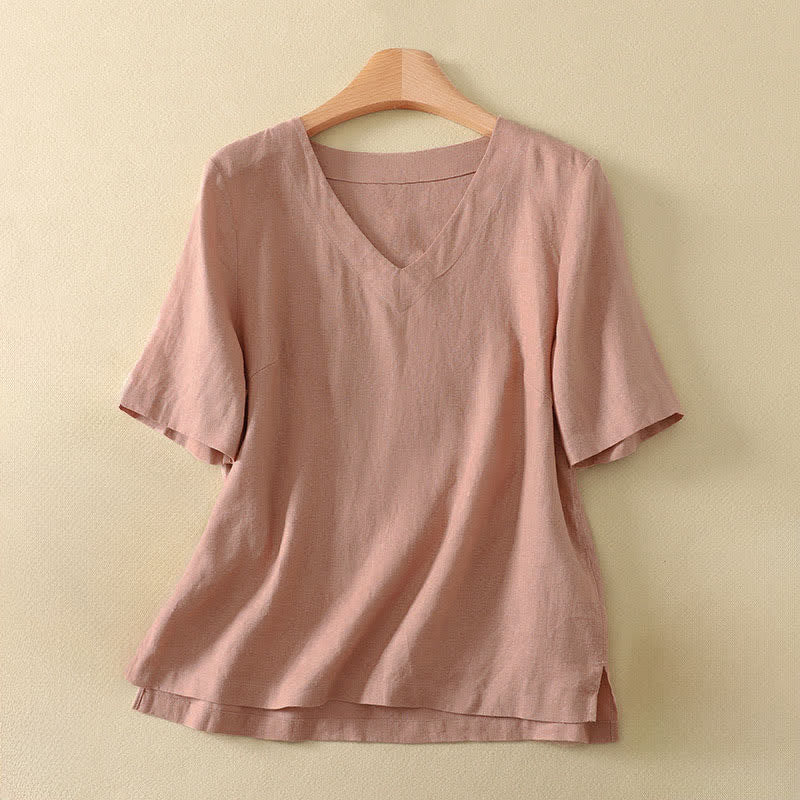 Nimara Ritual Summer Minimalist V Neck Solid Women's Short Sleeve T-Shirts