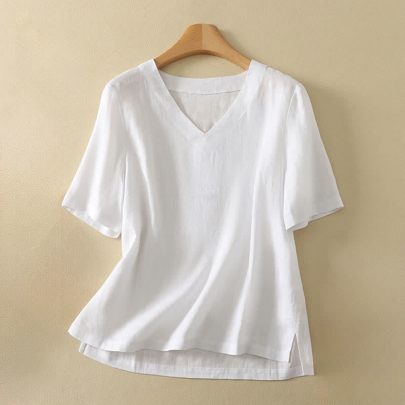Nimara Ritual Summer Minimalist V Neck Solid Women's Short Sleeve T-Shirts