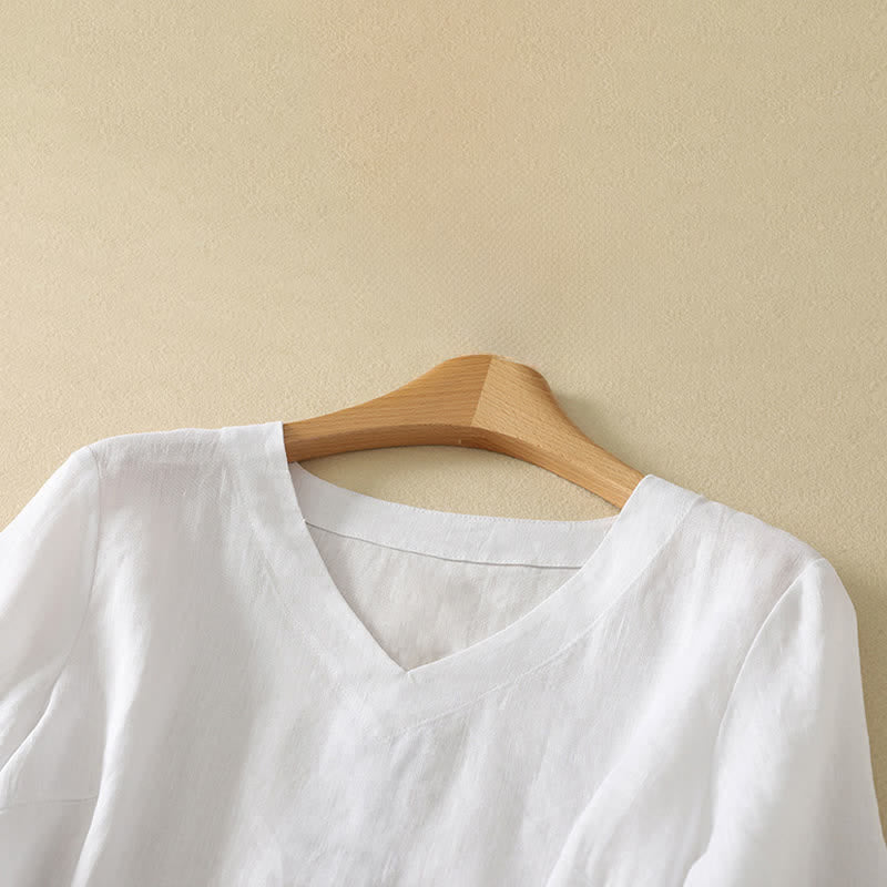 Nimara Ritual Summer Minimalist V Neck Solid Women's Short Sleeve T-Shirts
