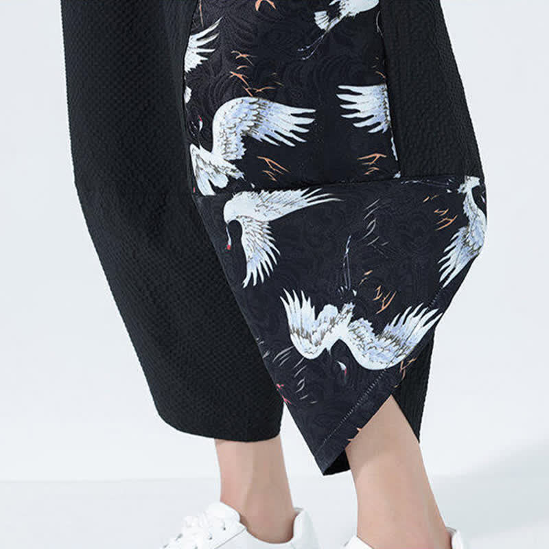 Nimara Ritual Summer Drawstring Tassel Crane Print Men's Harem Pants