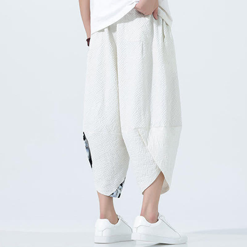 Nimara Ritual Summer Drawstring Tassel Crane Print Men's Harem Pants
