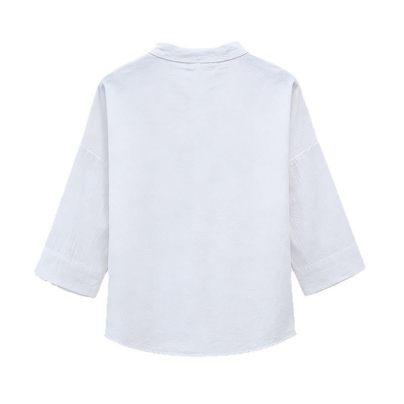 Nimara Ritual Summer Tang Style Embroidery Mandarin Collar Calligraphy Print Men's Short Sleeve T-Shirts