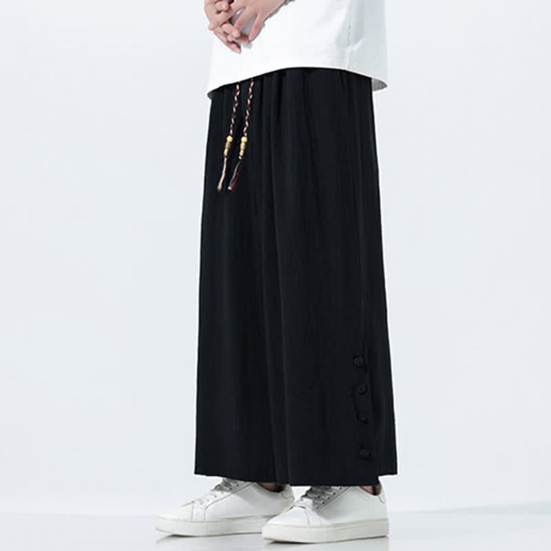 Nimara Ritual Spring Drawstring Solid Men's Wide Leg Pants With Pockets