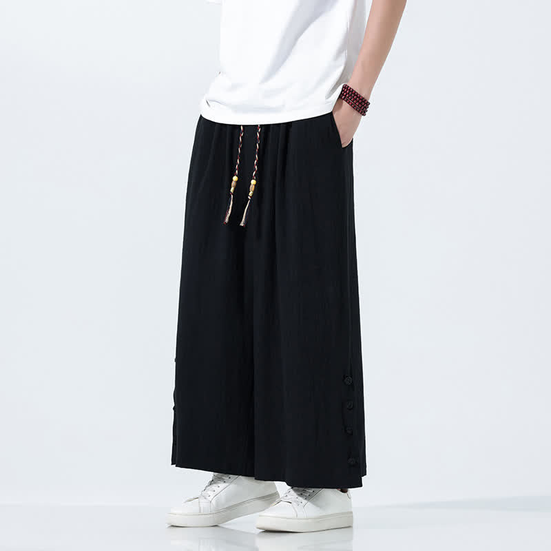 Nimara Ritual Spring Drawstring Solid Men's Wide Leg Pants With Pockets