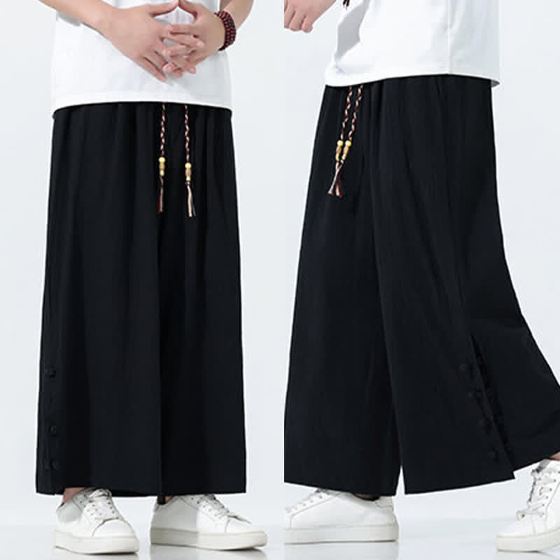 Nimara Ritual Spring Drawstring Solid Men's Wide Leg Pants With Pockets