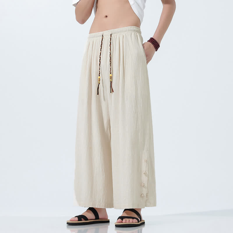 Nimara Ritual Spring Drawstring Solid Men's Wide Leg Pants With Pockets