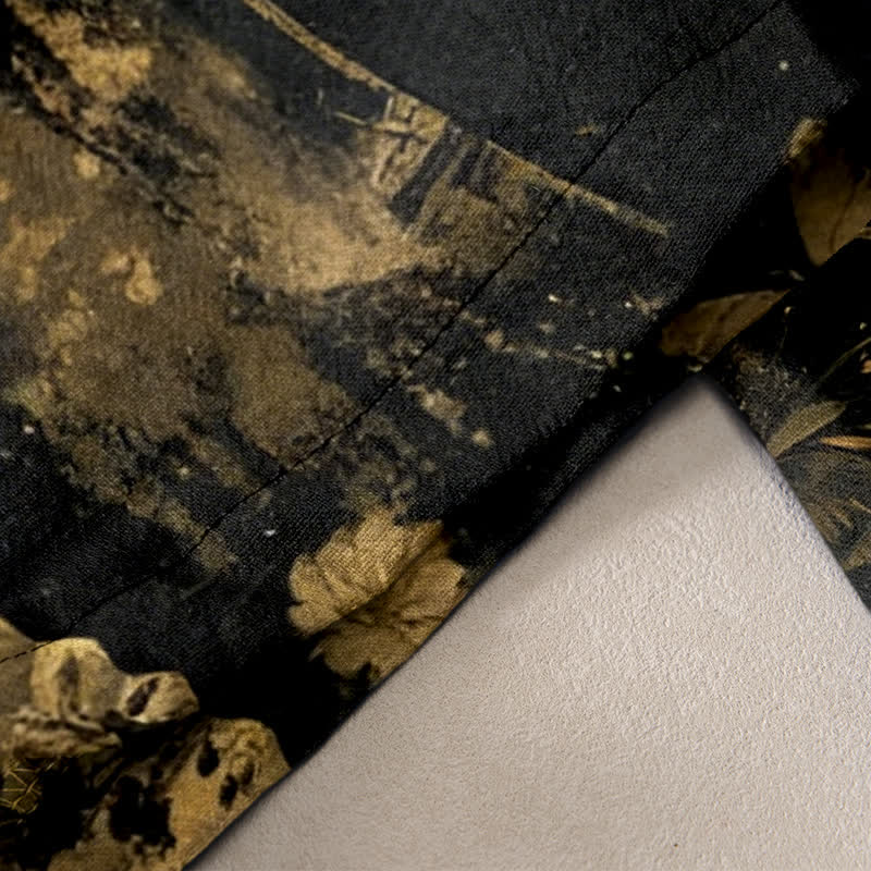 Nimara Ritual Gold Foil Butterfly Fan Floral Pattern Women's Elastic Waist Pants With Pockets