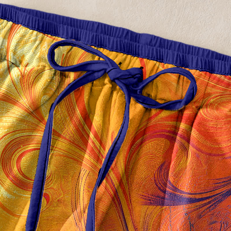 Nimara Ritual Pure Cotton Sunset Swirl Ombre Pattern Women's Elastic Waist Pants With Pockets