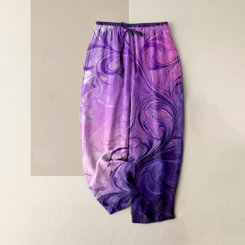 Nimara Ritual Pure Cotton Sunset Swirl Ombre Pattern Women's Elastic Waist Pants With Pockets