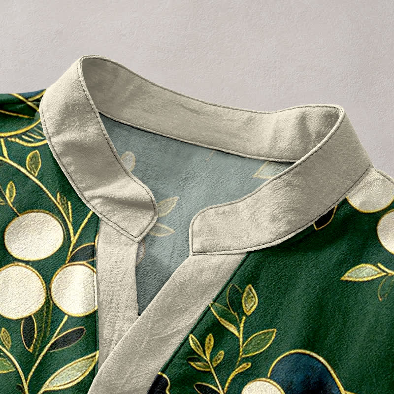 Nimara Ritual Cotton Floral Berry Pattern Men's Short Sleeve Half Button Shirt