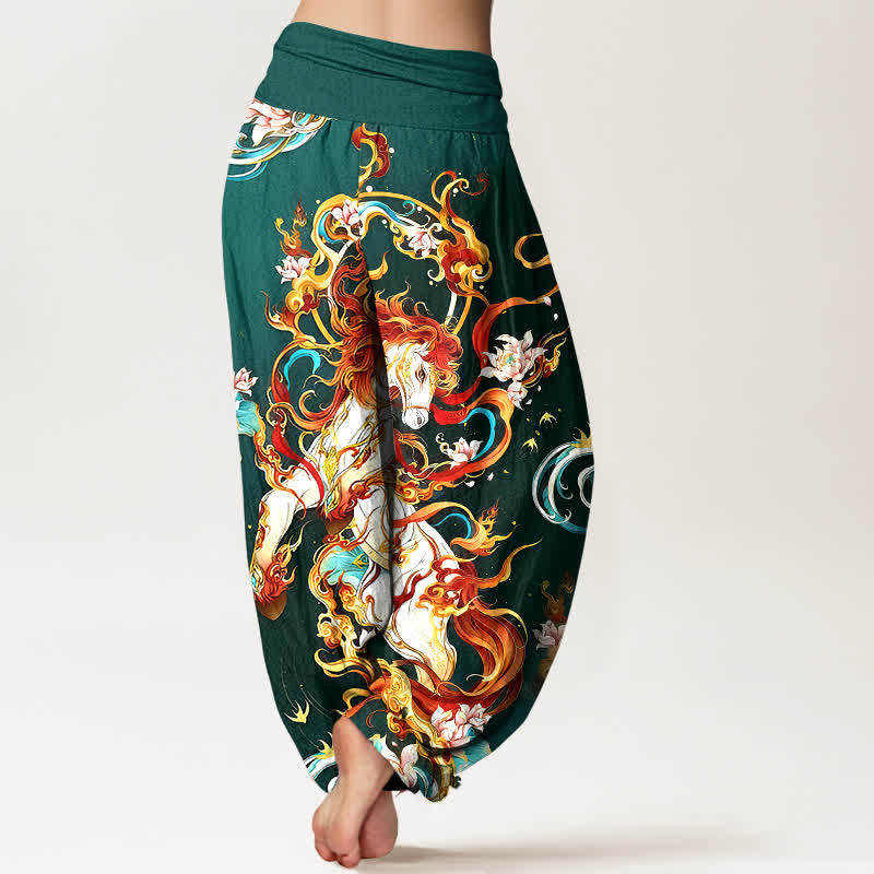 Nimara Ritual Pure Cotton Mythical Phoenix Flame Pattern Women's Elastic Waist Harem Pants